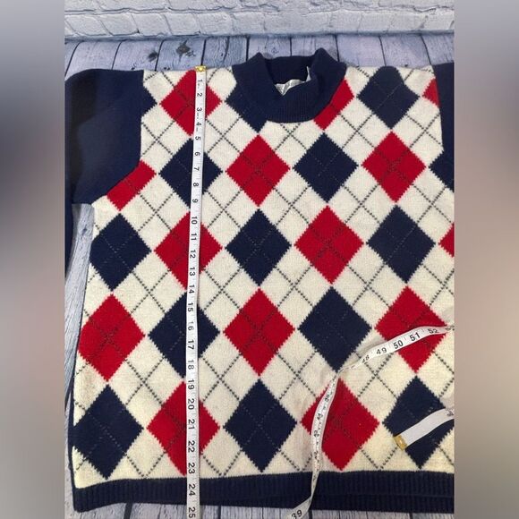 Elisabeth Liz Claiborne Navy Red Preppy Classic Argyle Lambswool Sweater 2X - Picture 6 of 9